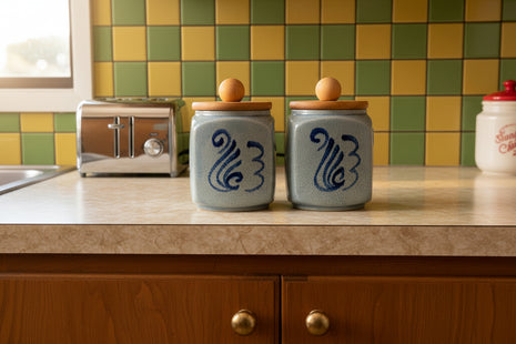 2 pots de conservation Marzi & Remy en céramique avec couvercle en bois