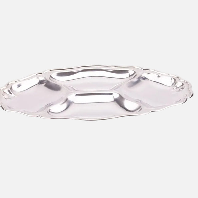Plat à apéro en inox argenté à 4 compartiments