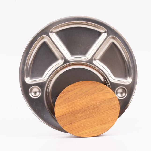 4 assiettes à fondue Stelton en inox et bois dans la boîte d'origine