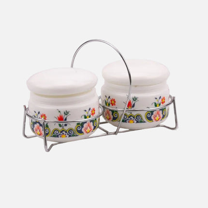 Duo de bocaux Cerve Parma blanc et motifs fleuris colorés