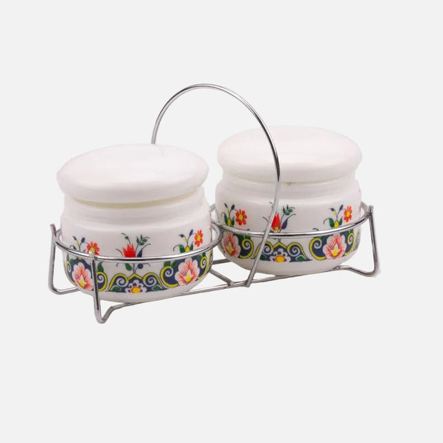 Duo de bocaux Cerve Parma blanc et motifs fleuris colorés