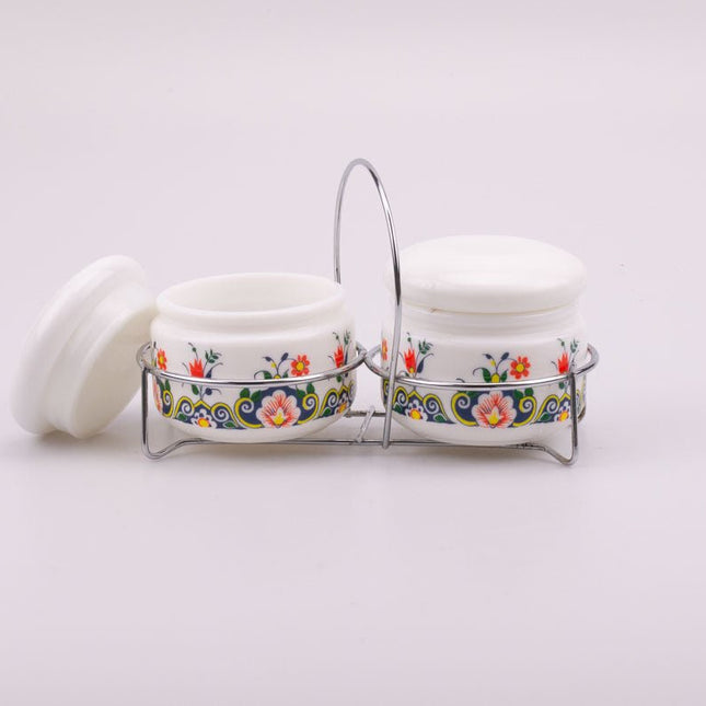 Duo de bocaux Cerve Parma blanc et motifs fleuris colorés