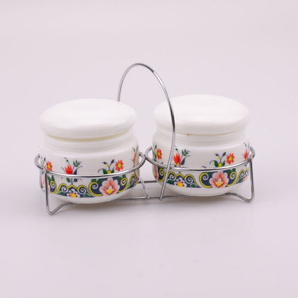Duo de bocaux Cerve Parma blanc et motifs fleuris colorés