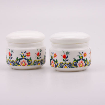 Duo de bocaux Cerve Parma blanc et motifs fleuris colorés