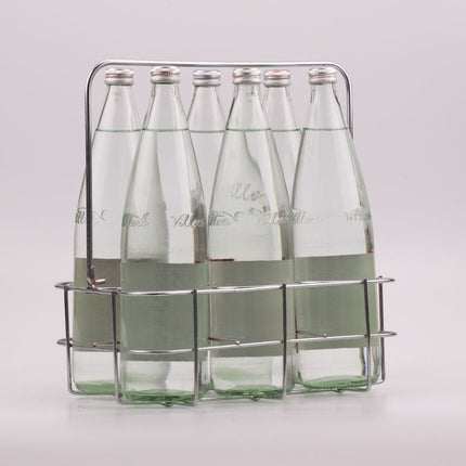 Porte-bouteilles 6 compartiments en inox avec anse