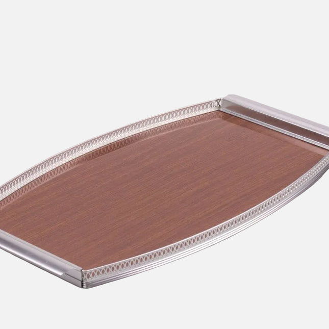 Grand plateau formica et métal ajouré brun et gris