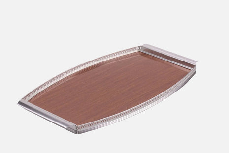 Grand plateau formica et métal ajouré brun et gris