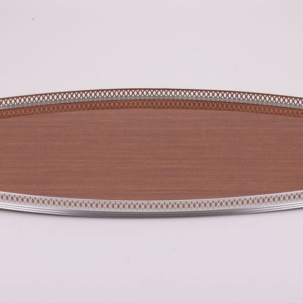 Grand plateau formica et métal ajouré brun et gris