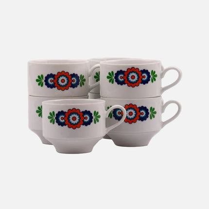 7 tasses en porcelaine Winterling blanche avec motifs colorés
