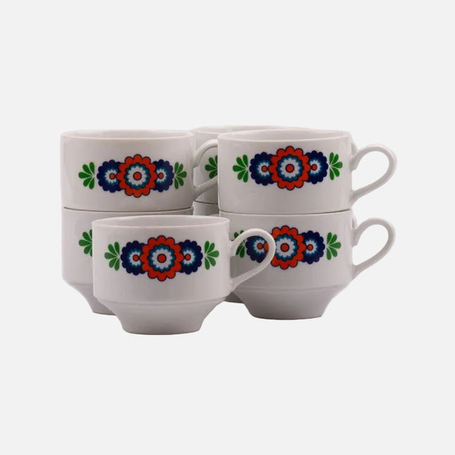 7 tasses en porcelaine Winterling blanche avec motifs colorés