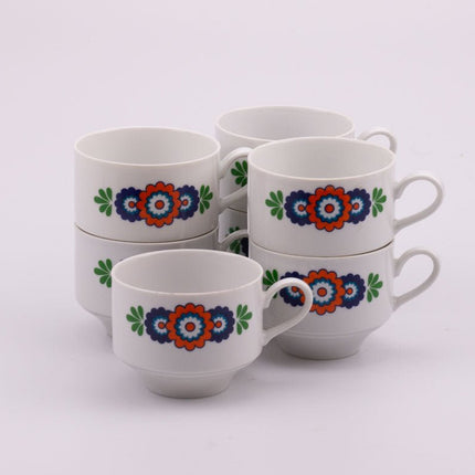 7 tasses en porcelaine Winterling blanche avec motifs colorés