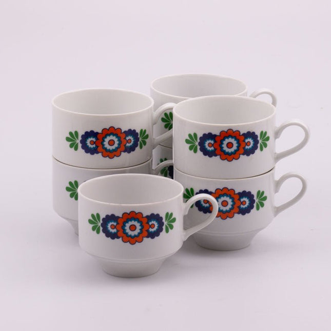 7 tasses en porcelaine Winterling blanche avec motifs colorés