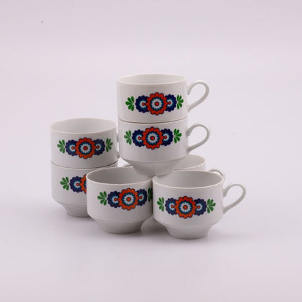 7 tasses en porcelaine Winterling blanche avec motifs colorés