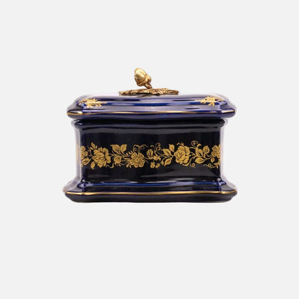Boite d'exception en porcelaine de Limoges bleue et dorée