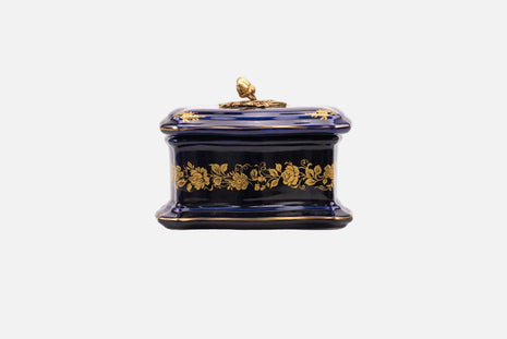 Boite d'exception en porcelaine de Limoges bleue et dorée