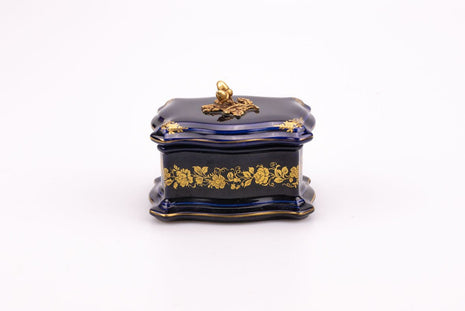 Boite d'exception en porcelaine de Limoges bleue et dorée