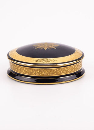 Boîte ancienne en porcelaine Limoges bleu et or - Objet de collection