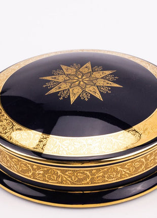 Boîte ancienne en porcelaine Limoges bleu et or - Objet de collection