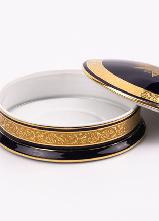 Boîte ancienne en porcelaine Limoges bleu et or - Objet de collection