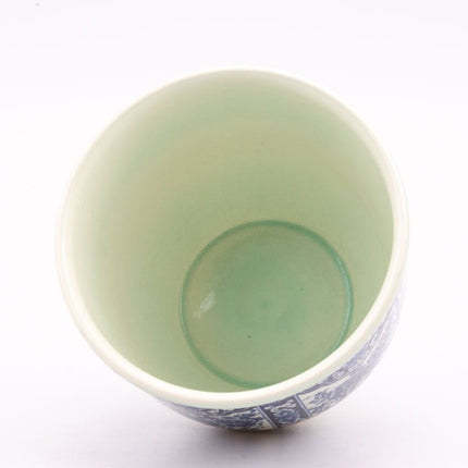 Cache pot en céramique Boch blanc et bleu