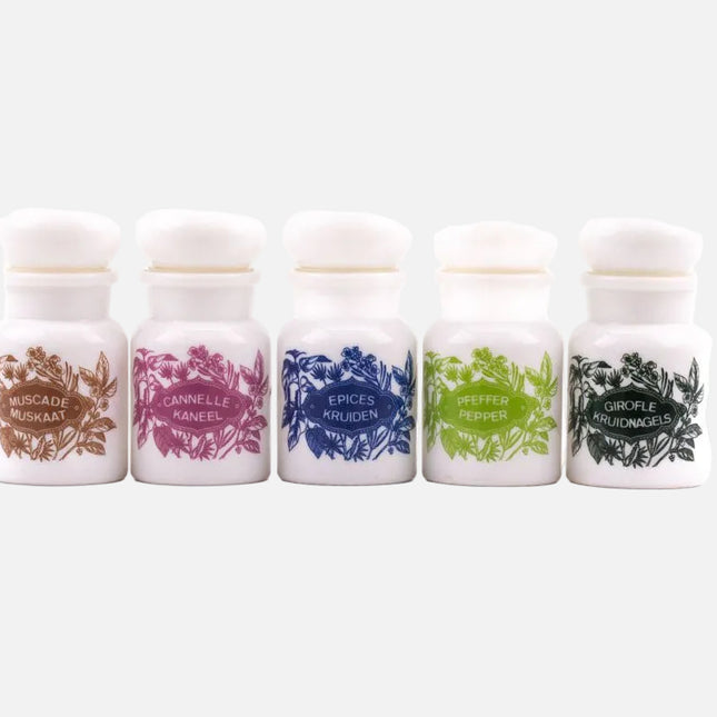 5 pots à épices en verre opaline multicolores 