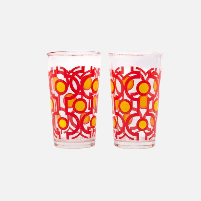 2 verres vintages aux motifs géométriques oranges