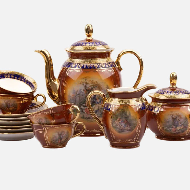 Service à café vintage Gloria collection Rembrandt brun et doré