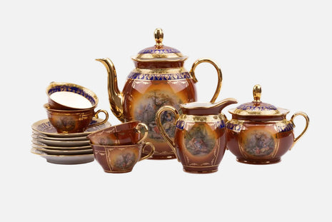 Service à café vintage Gloria collection Rembrandt brun et doré