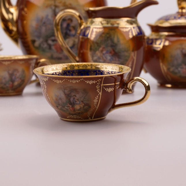 Service à café vintage Gloria collection Rembrandt brun et doré