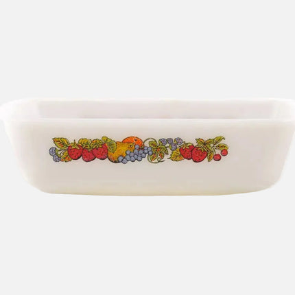 Plat à four vintage Anchor Hocking blanc et fleuri
