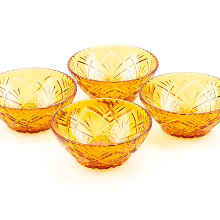 4 amberkleurige glazen kommen