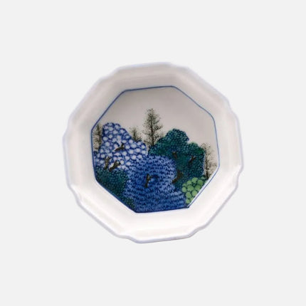 Coupelle octogonale Takahashi en porcelaine blanche et motifs bleus