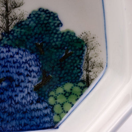 Coupelle octogonale Takahashi en porcelaine blanche et motifs bleus