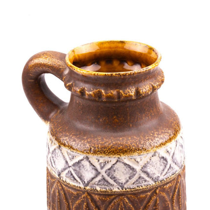 Vase cruche ancien brun et blanc à anse Bay West Germany 9325