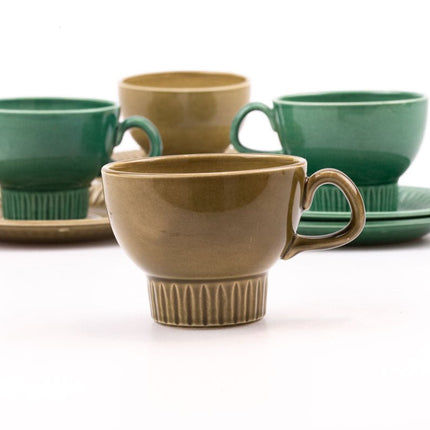 Set van 4 groene kopjes en schotels