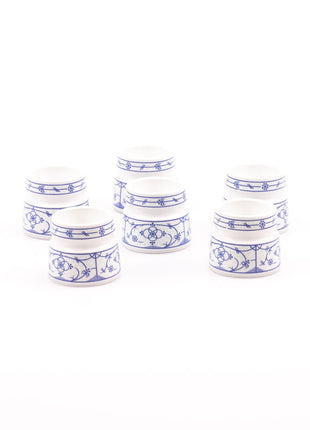 Set van 6 witte en blauwe eierdopjes