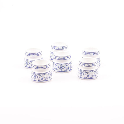 Set van 6 witte en blauwe eierdopjes