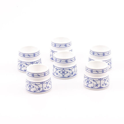 Set van 6 witte en blauwe eierdopjes