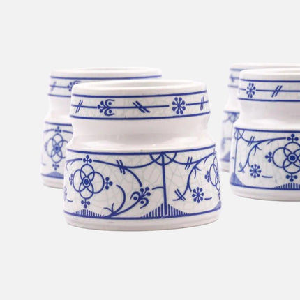 Set van 6 witte en blauwe eierdopjes
