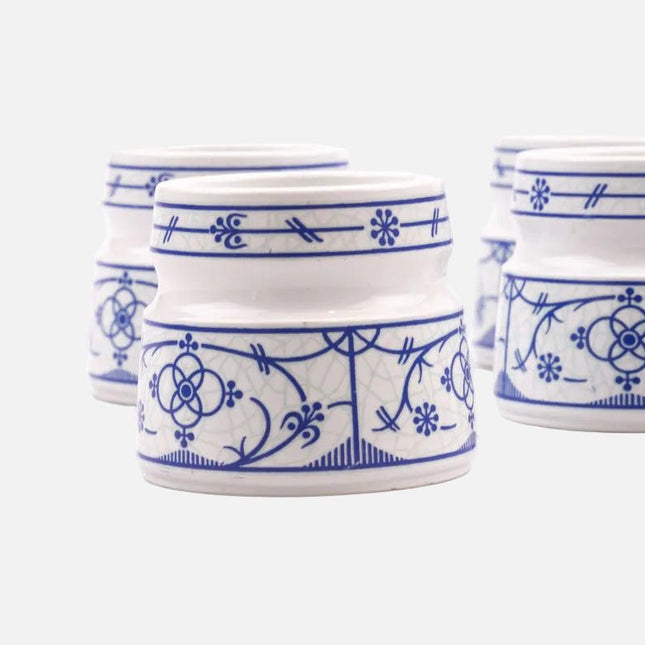 Set van 6 witte en blauwe eierdopjes