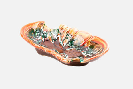 Grand plat splendide de Vallauris dégradés oranges et brun