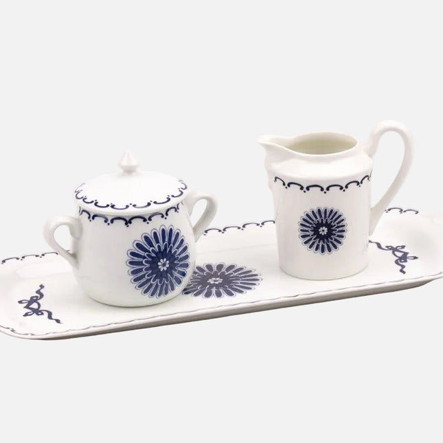 Plateau, sucrier et pot à lait de Porcelaine de Paris modèle Ming Bleu
