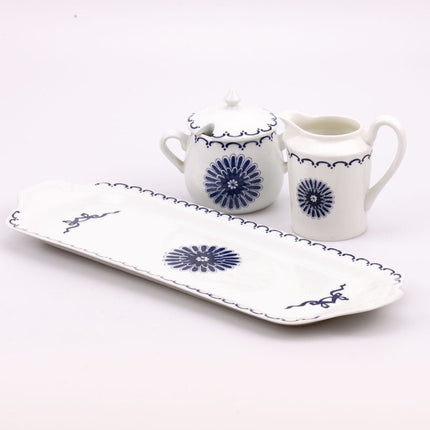Plateau, sucrier et pot à lait de Porcelaine de Paris modèle Ming Bleu