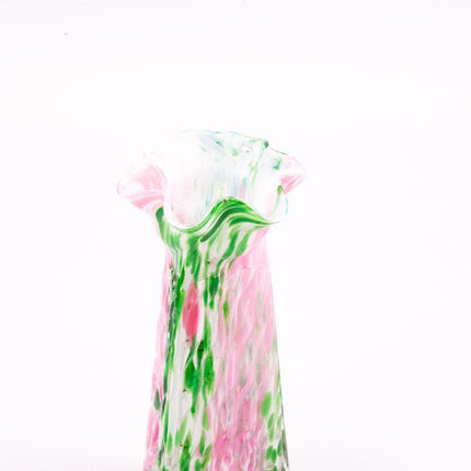 Vase en verre soufflé rose et vert Clichy Legras