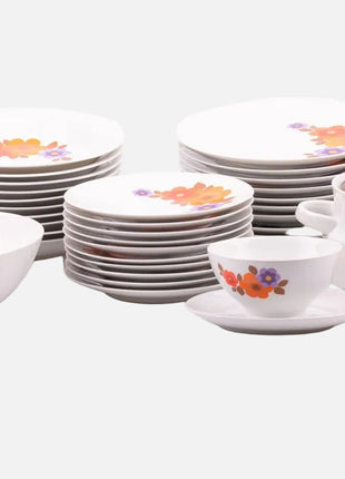 Service vaisselle en porcelaine vintage Mitterteich blanche et brune à motifs fleuris