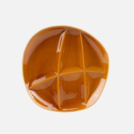 Assiette à 6 compartiments en faïence Salins orangeâtres