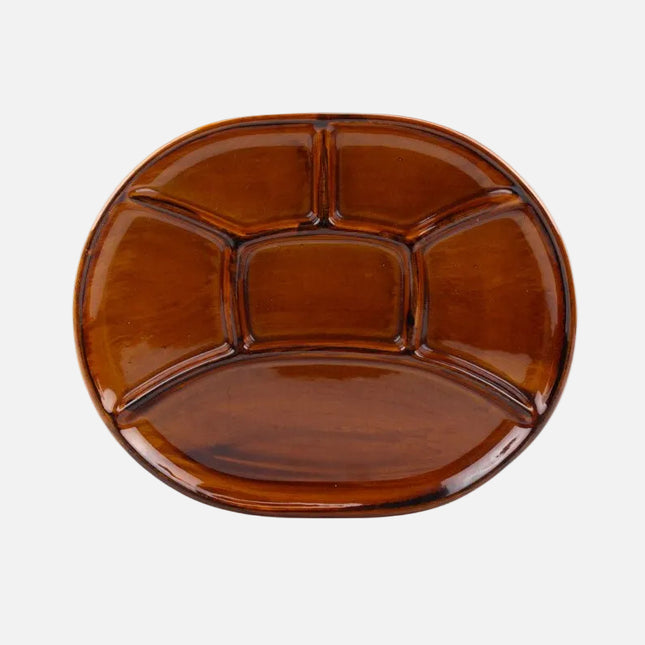Ensemble de 6 assiettes à 6 compartiments Saint-Clément en porcelaine orangeâtre