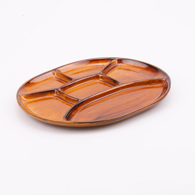 Ensemble de 6 assiettes à 6 compartiments Saint-Clément en porcelaine orangeâtre