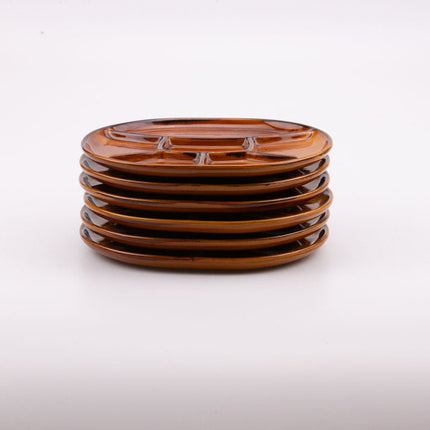Ensemble de 6 assiettes à 6 compartiments Saint-Clément en porcelaine orangeâtre