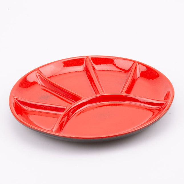 Ensemble de 6 assiettes en porcelaine à 5 compartiments rouges CES 